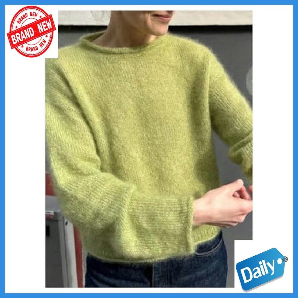 Chunky Mohair Sweater Long Sleeve Pullover Cozy Knit Fall Winter - Picture 4 of 5